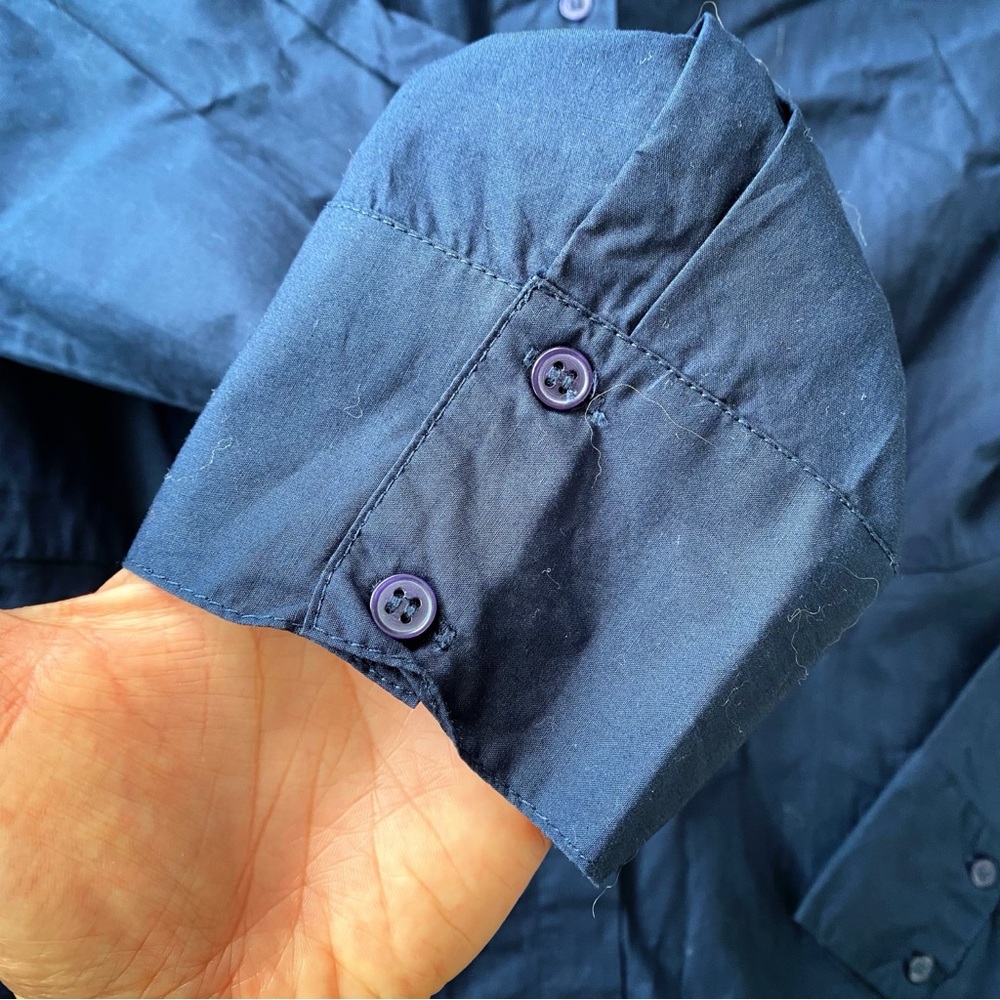 💙 MANGO NAVY COTTON LONG SLEEVE COLLARED KNEE LENGTH BUTTON DOWN DRESS! - Picture 8 of 12